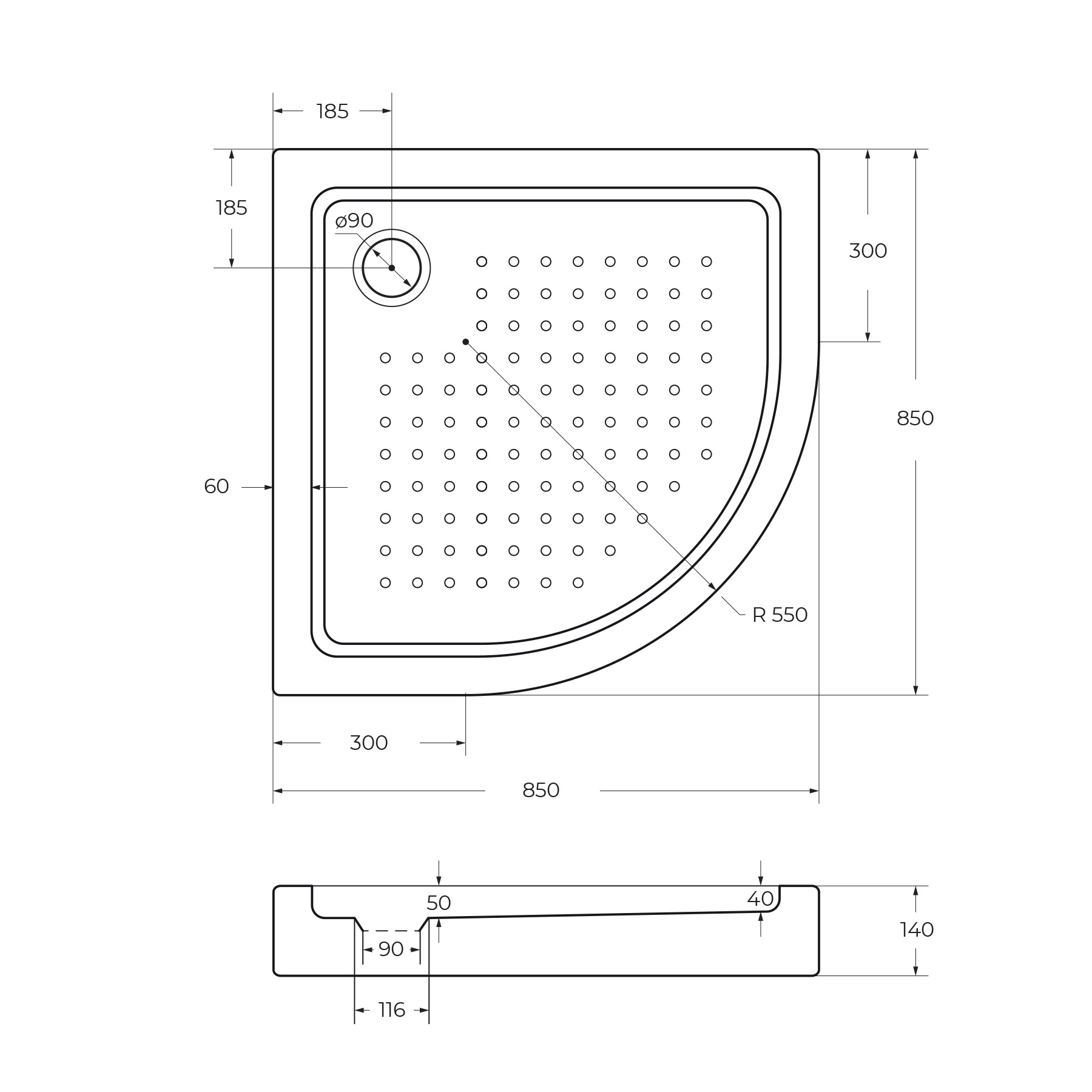 Акриловый поддон CEZARES TRAY-A-R-85-550-15-W - Gidratop.ru изображение