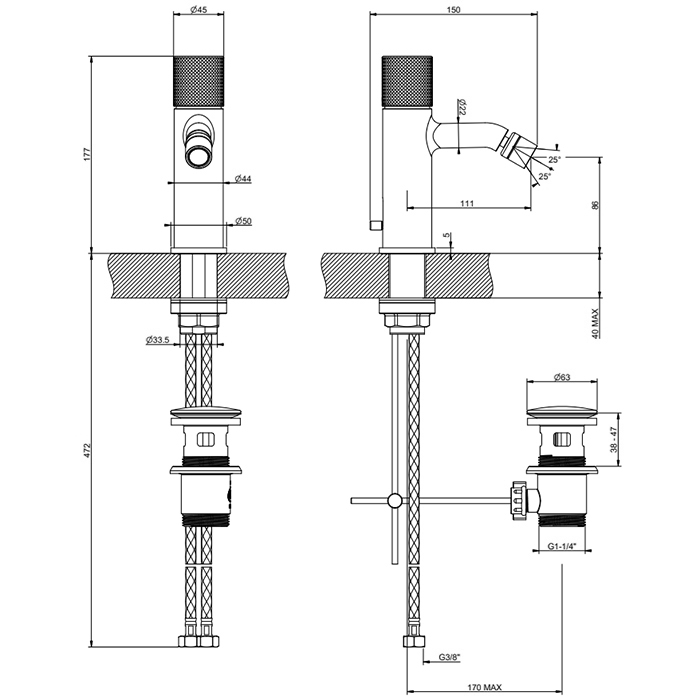 GESSI HABITO CESELLO смеситель для биде на 1 отверстие, однорычажный, в комплекте с донным клапаном, цвет хром - Gidratop.ru изображение