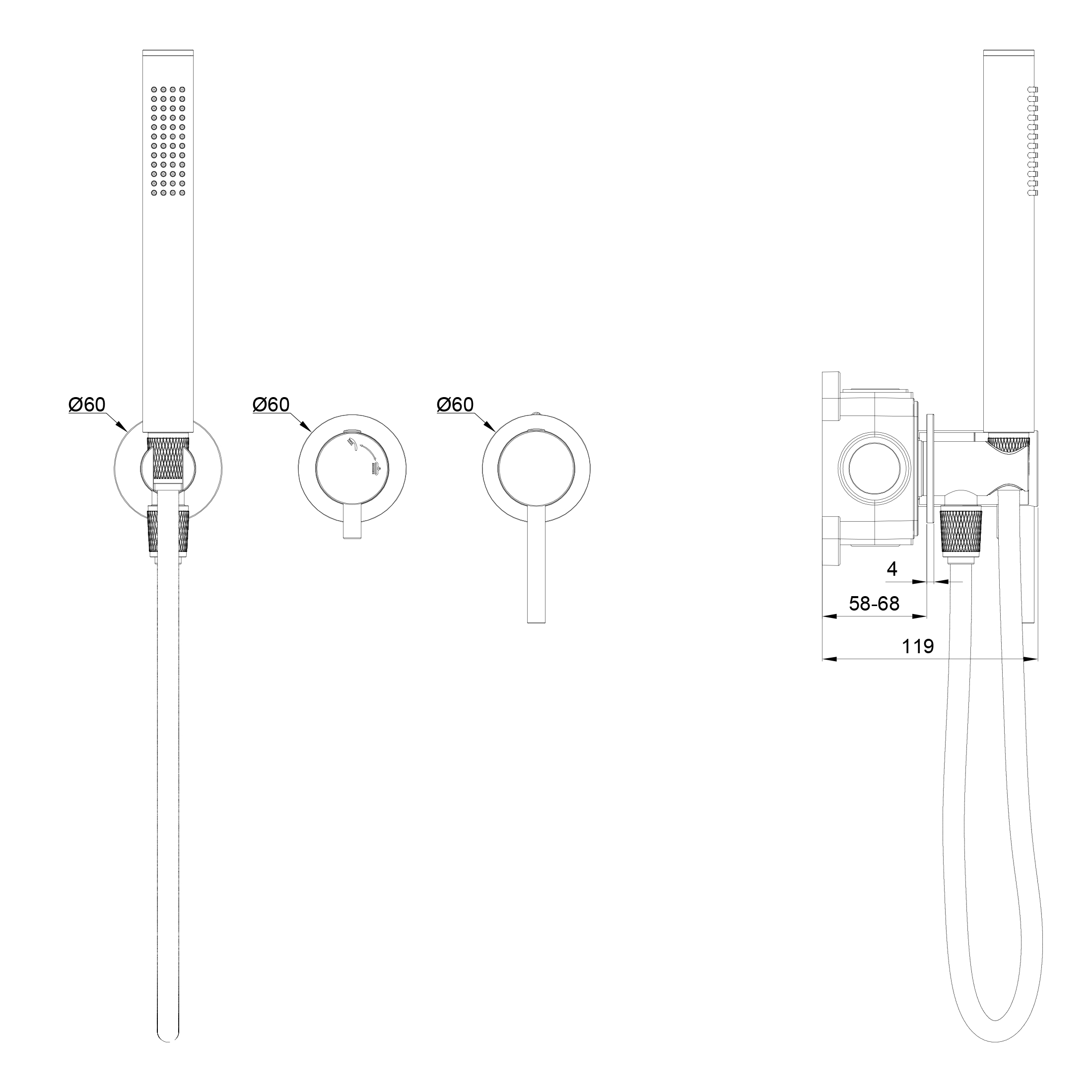 Смеситель для душевой системы встраиваемый WONZON & WOGHAND STICK, Брашированный никель (WW-838017-BN) - Gidratop.ru изображение