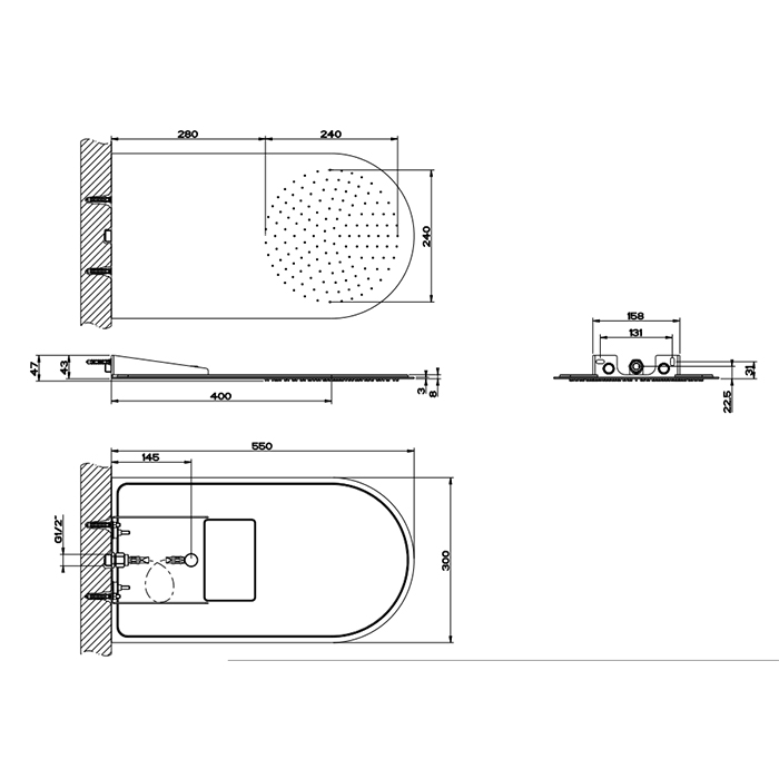 GESSI Tremillimetri верхний душ для настенного крепления 300х550 мм, цвет Black Metal Brushed PVD - Gidratop.ru изображение