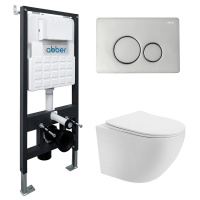 Комплект подвесной унитаз ABBER Bequem AC1100T белый с инсталляцией AC0105 и кнопкой AC0121 хром - Gidratop.ru изображение