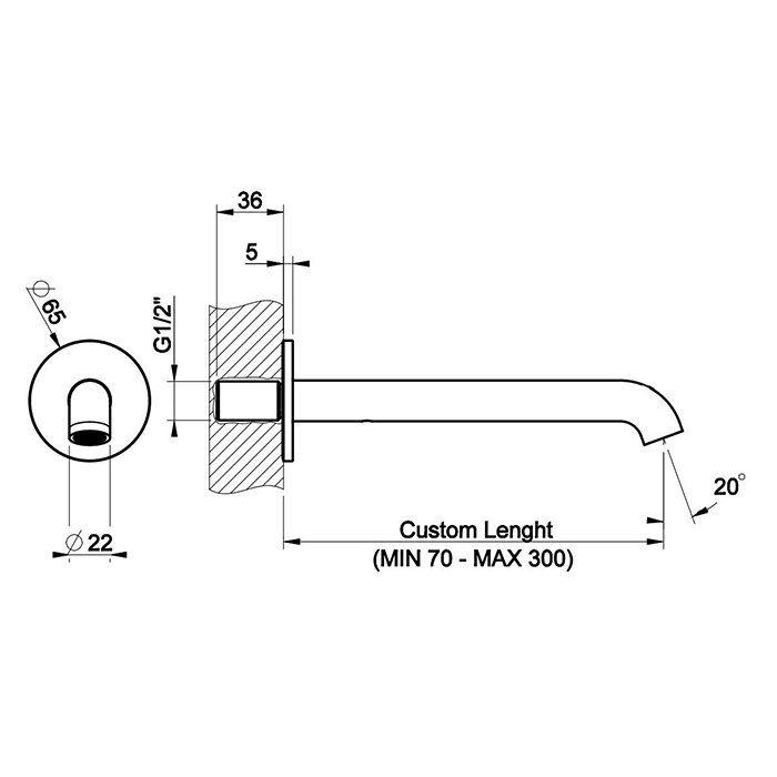 GESSI Origini настенный излив с длиной под заказ., цвет: хром - Gidratop.ru изображение