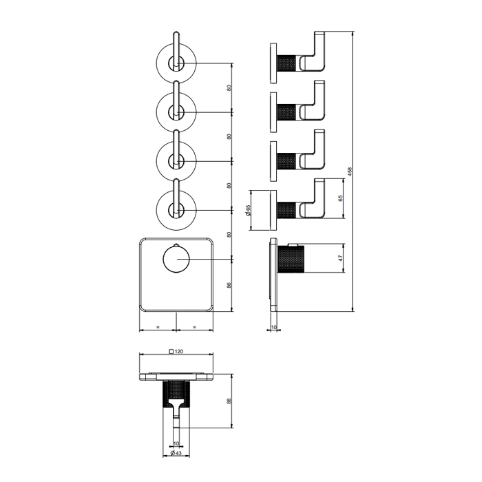 GESSI INCISO встраиваемый термостатический смеситель на 4 источника, резьба 3/4 (внешние части), цвет: nero XL - Gidratop.ru изображение