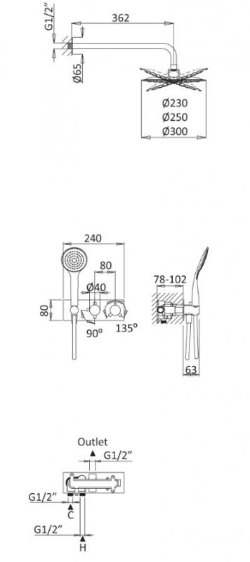 CZR-B-VDIM-T-BIO Душевая система встраиваемого монтажа с термостатическим смесителем с верхним и ручным душем, верхний душ из ABS диаметр 230 мм, исполнение белый матовый - Gidratop.ru изображение