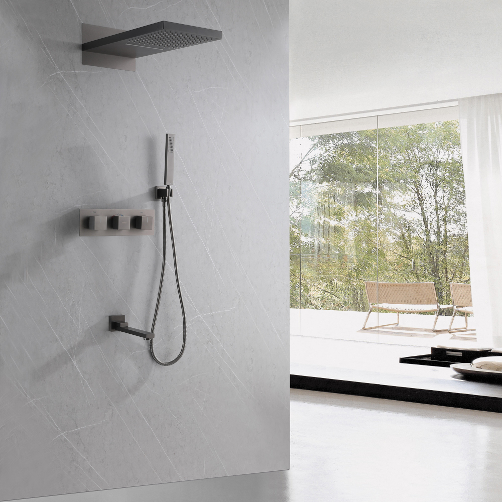 Душевая система ABBER Daheim AF8253NG скрытого монтажа с изливом, термостат, никель - Gidratop.ru изображение