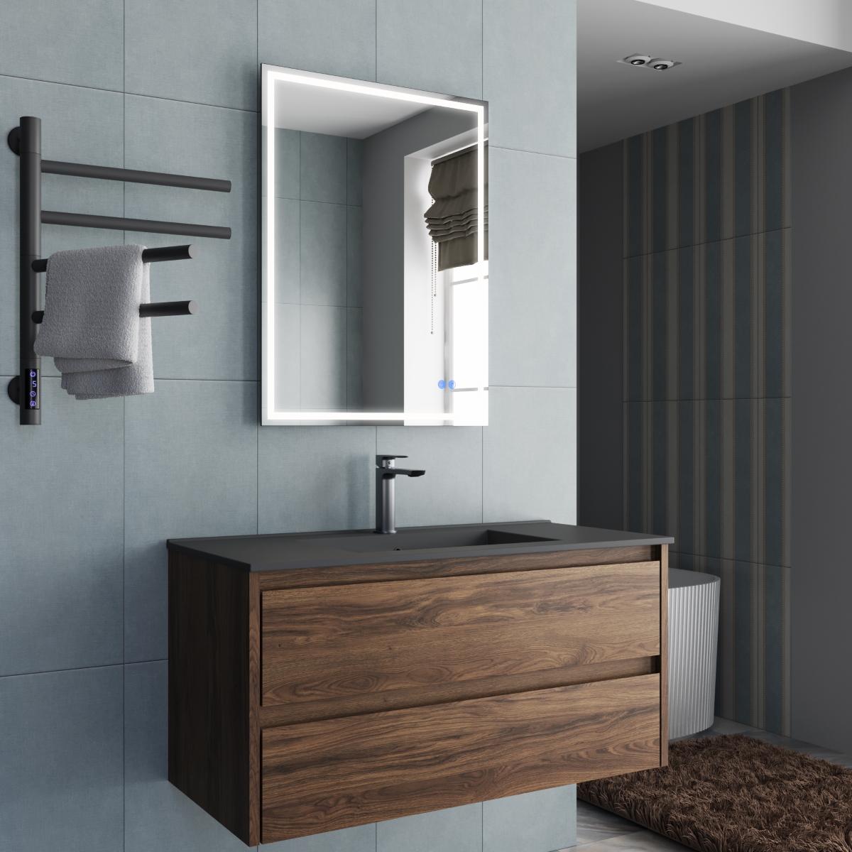 База под раковину Gio 1000 подвесная, 2 выкатных ящика soft-close, C.Oak - Gidratop.ru изображение