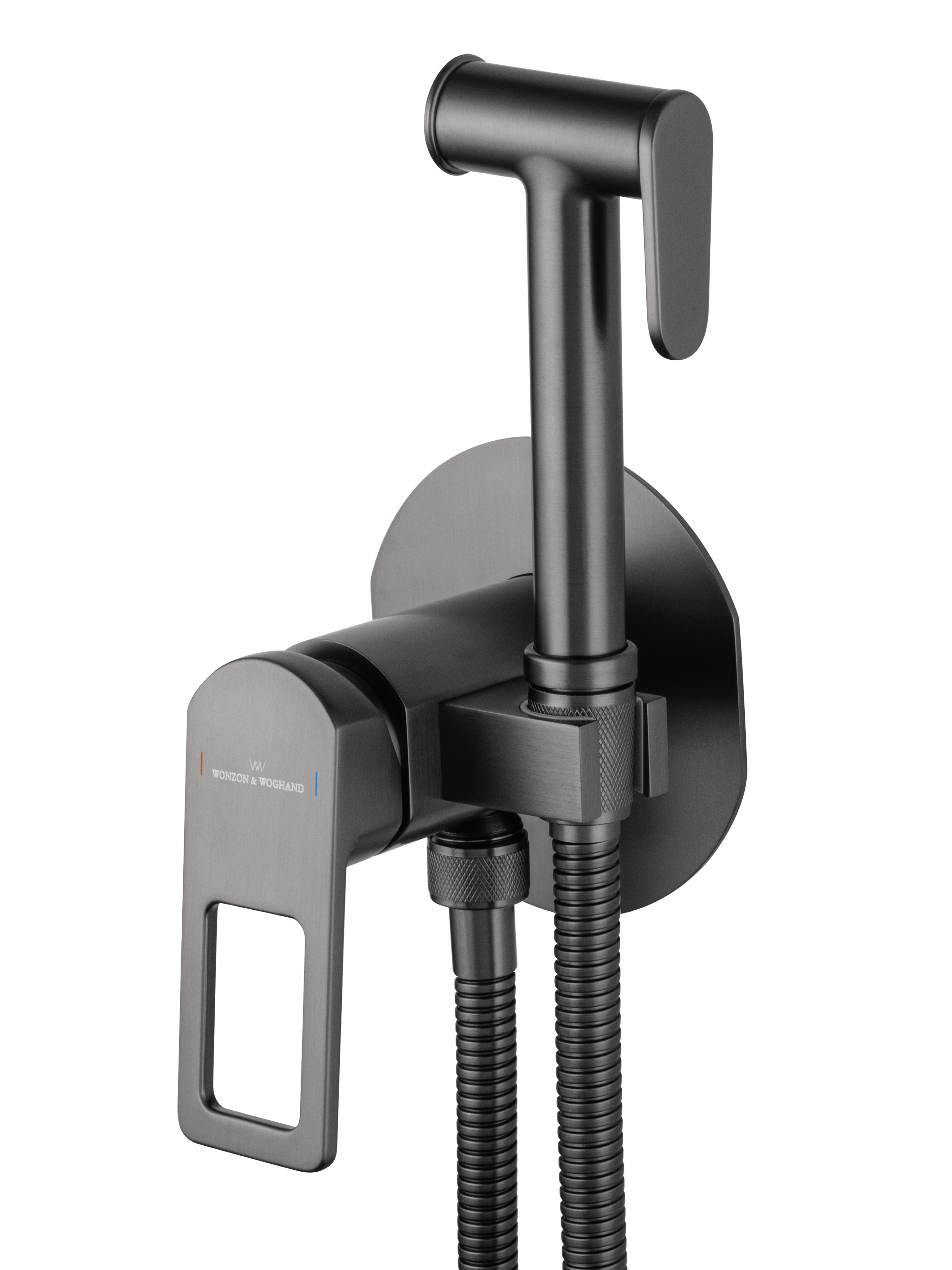 Смеситель с гигиеническим душем встраиваемый WONZON & WOGHAND FRAME, Темный графит (WW-88829010-BGM) - Gidratop.ru изображение