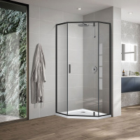 Душевой уголок Slim-U VSP-2SU900CLB, 900*900, м.черный, стекло прозрачное - Gidratop.ru изображение