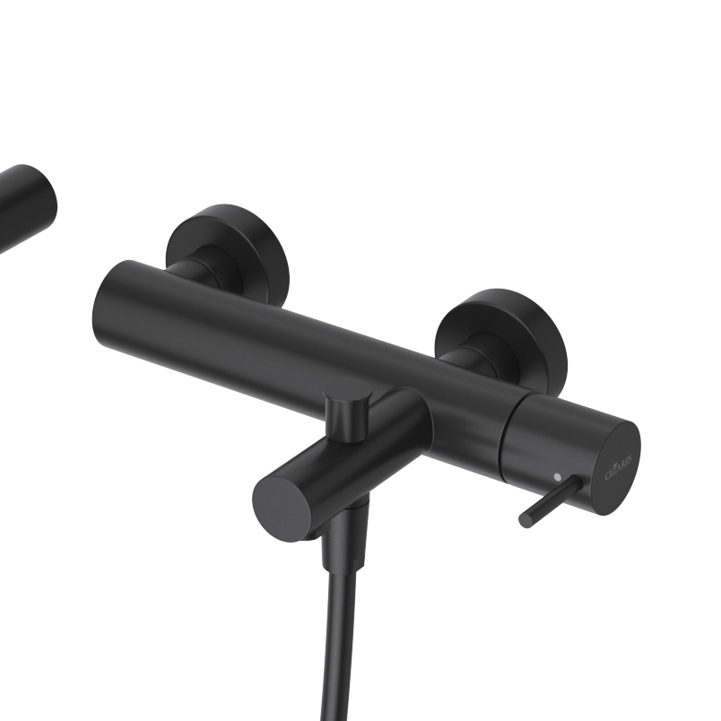 LEAF-VD-L-NOP Смеситель для ванны и душа однорычажный в комплекте с ручным душем, шлангом и держателем, исполнение Чёрный матовый - Gidratop.ru изображение