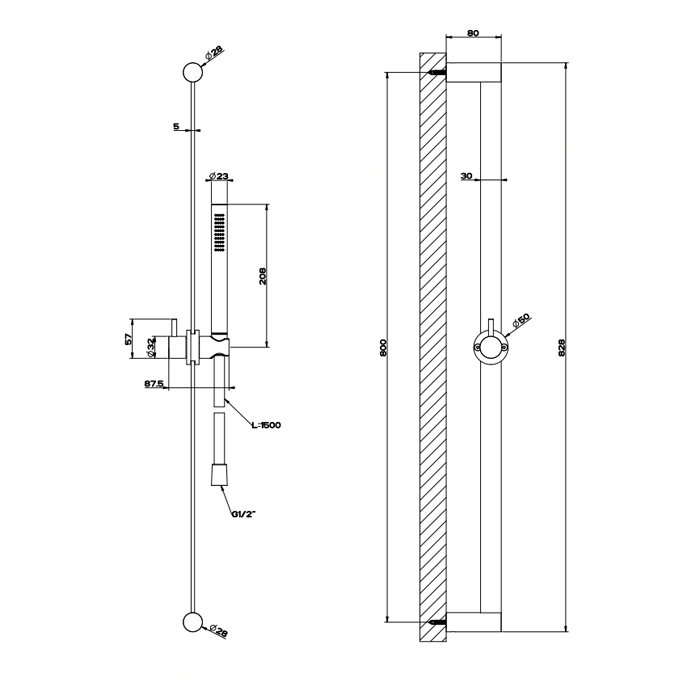 GESSI 316 штанга в комплекте с душевой лейкой с легкой очисткой, шланг 1,50 м, цвет: steel brushed - Gidratop.ru изображение
