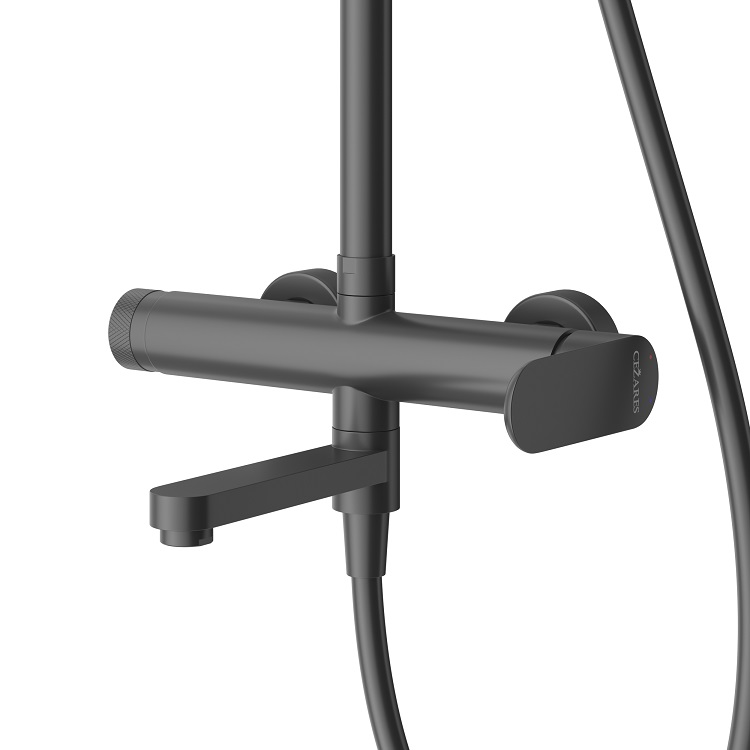 STYLUS-CVD-NOP Душевая стойка со смесителем и изливом, черный матовый - Gidratop.ru изображение