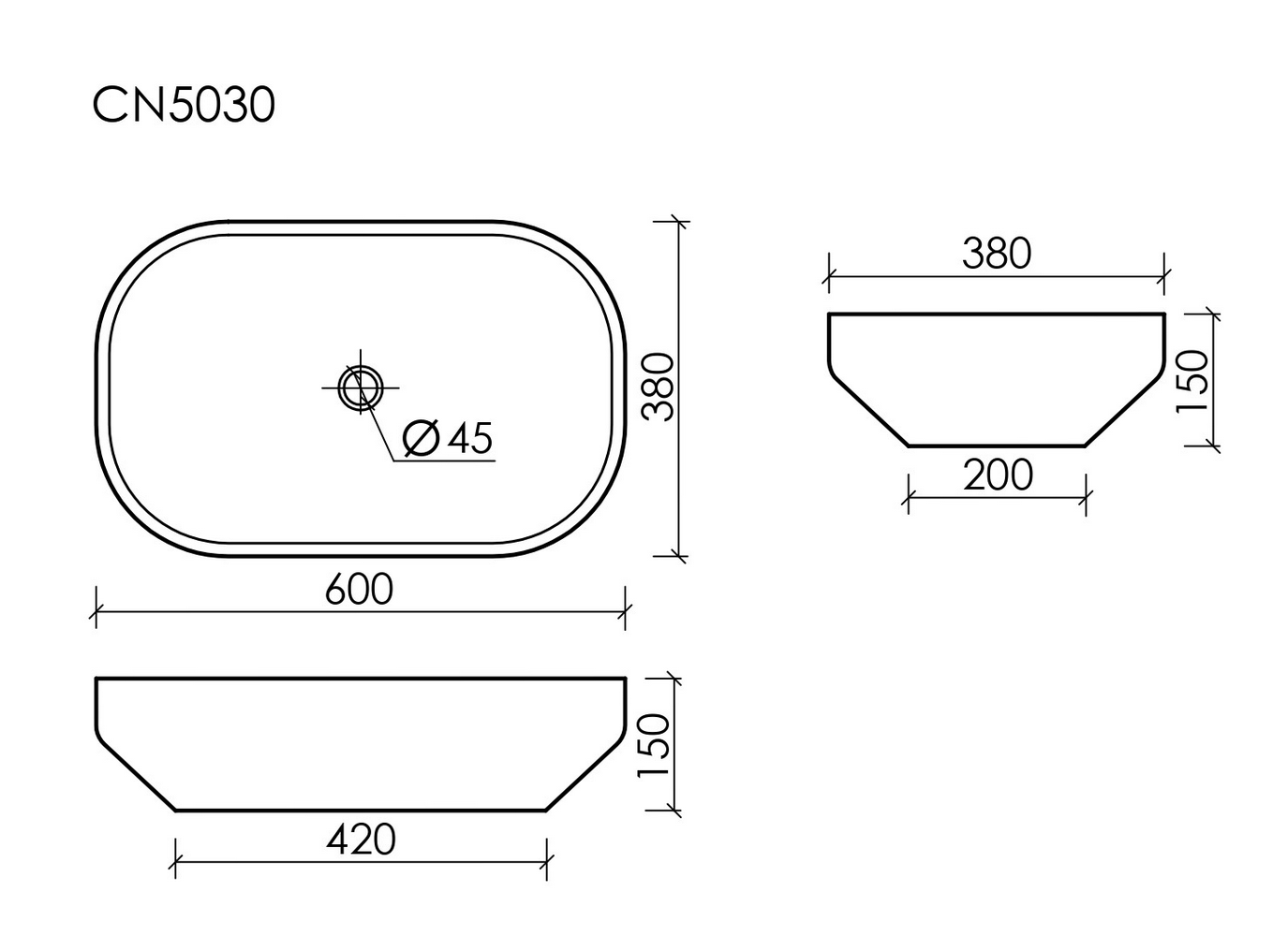 Умывальник чаша накладная прямоугольная Element 600x380x150мм - Gidratop.ru изображение
