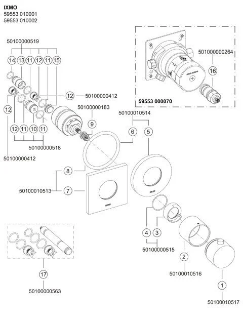Смеситель термостатический Keuco IXMO 59553 010002 для душа, встраиваемый - Gidratop.ru изображение