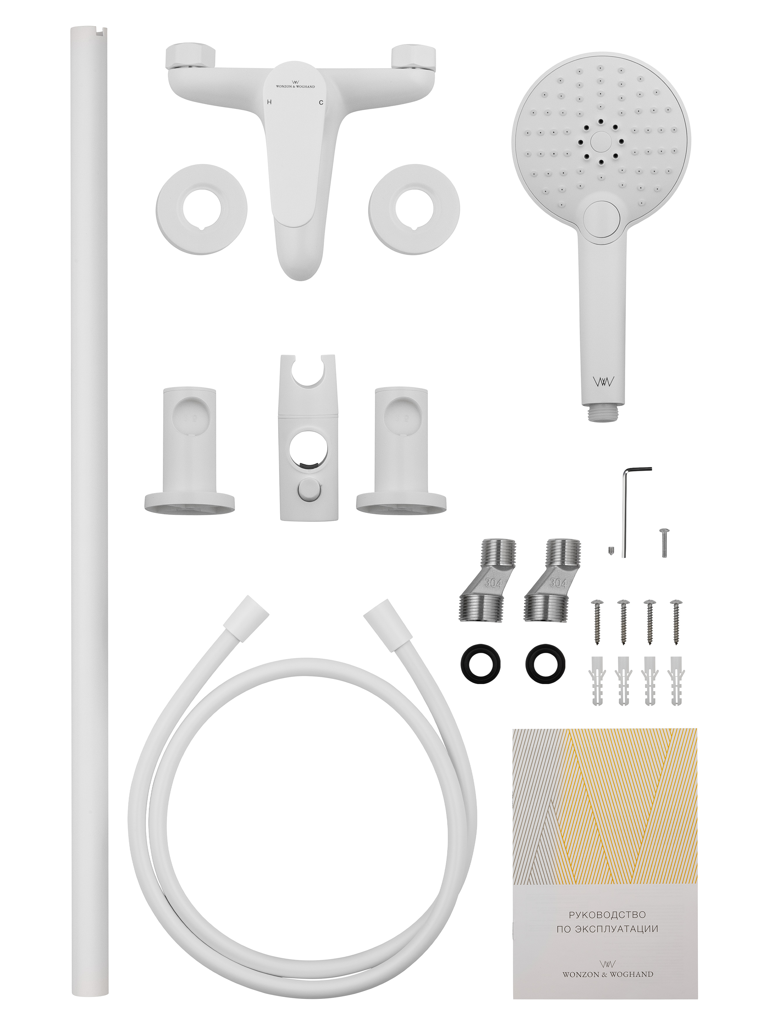 Смеситель для ванны с душевым гарнитуром WONZON & WOGHAND ALFA, Белый матовый (WW-AE3205-MW) - Gidratop.ru изображение