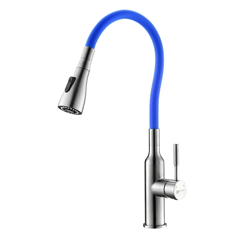 Смеситель Lemark Expert LM5082S-Blue для кухни с гибким изливом, хром/синий - Gidratop.ru изображение