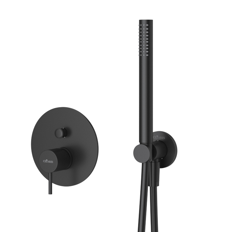 LEAF-DSIP-30-L-NOP Душевая система с дивиатором для верхнего и ручного душа, верхний душ из стены 30 см, исполнение Чёрный матовый - Gidratop.ru изображение