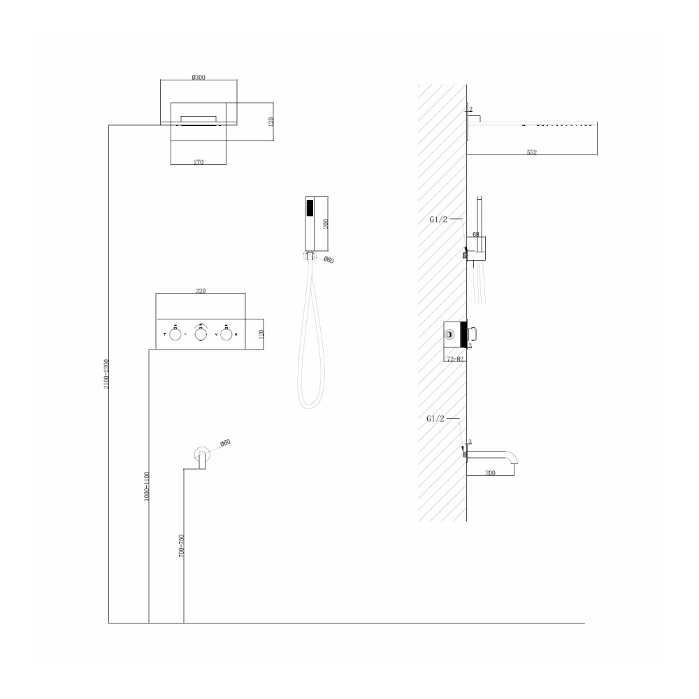 Душевая система ABBER Wasser Kreis AF8150G скрытого монтажа с изливом, термостат, золото матовое - Gidratop.ru изображение