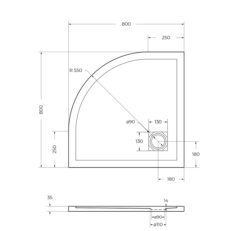 Душевой поддон из искусственного мрамора в комплекте с сифоном BelBagno UNO TRAY-MR-UNO-R-80-550-35-W-NO - Gidratop.ru изображение