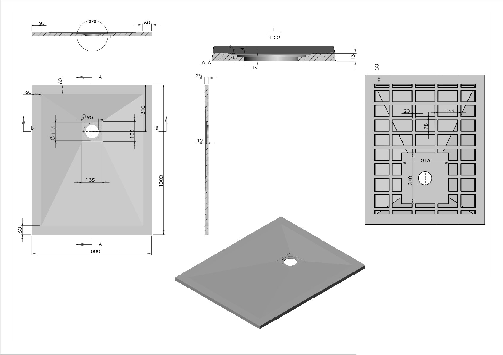 Поддон для душа из искусственного камня  VST-4SR8010A, 1000*800*25, антрацит - Gidratop.ru изображение