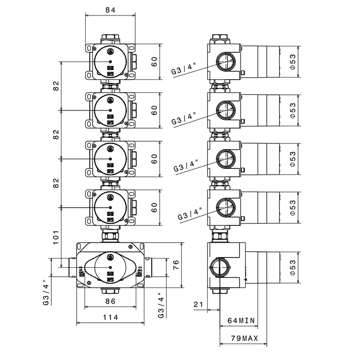 Newform Встраиваемая часть термостатического смесителя 3/4"на 4 источника - Gidratop.ru изображение