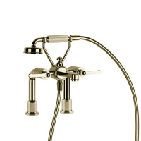 GESSI VENTI20 смеситель для установки на борт ванны на 2 отверстия, двухвентильный, с ручным душем и шлангом 1500 мм., цвет Brass PVD - Gidratop.ru изображение