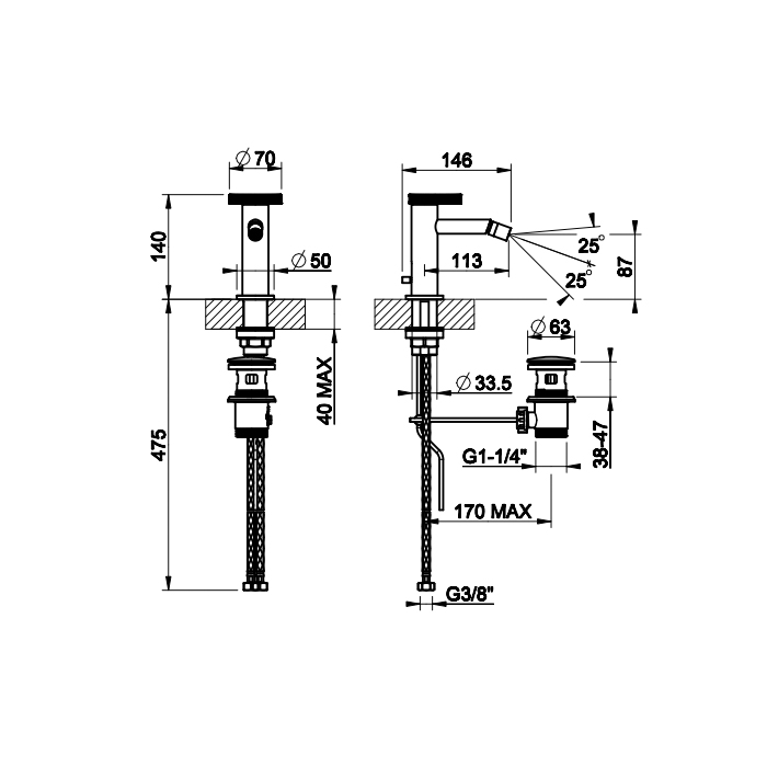 Gessi Anello смеситель для биде на 1 отв.  с донным клапаном, цвет: хром - Gidratop.ru изображение
