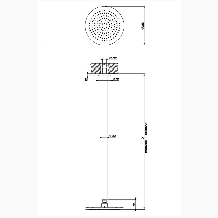 Gessi Goccia верхний душ для потолочного крепления Oslash;216мм с инд.высотой (50-1800мм), цвет: хром - Gidratop.ru изображение