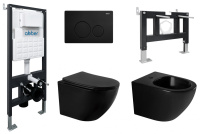 Комплект ABBER унитаз AC1100MB черный матовый с инсталляцией AC0105 и кнопкой AC0121MB, биде AC1150MB с инсталляцией AC0101P - Gidratop.ru изображение