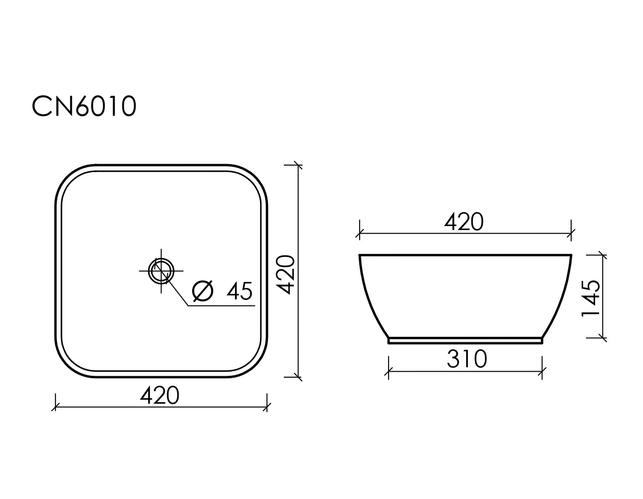 Умывальник чаша накладная квадратная Element 425x425x145мм - Gidratop.ru изображение