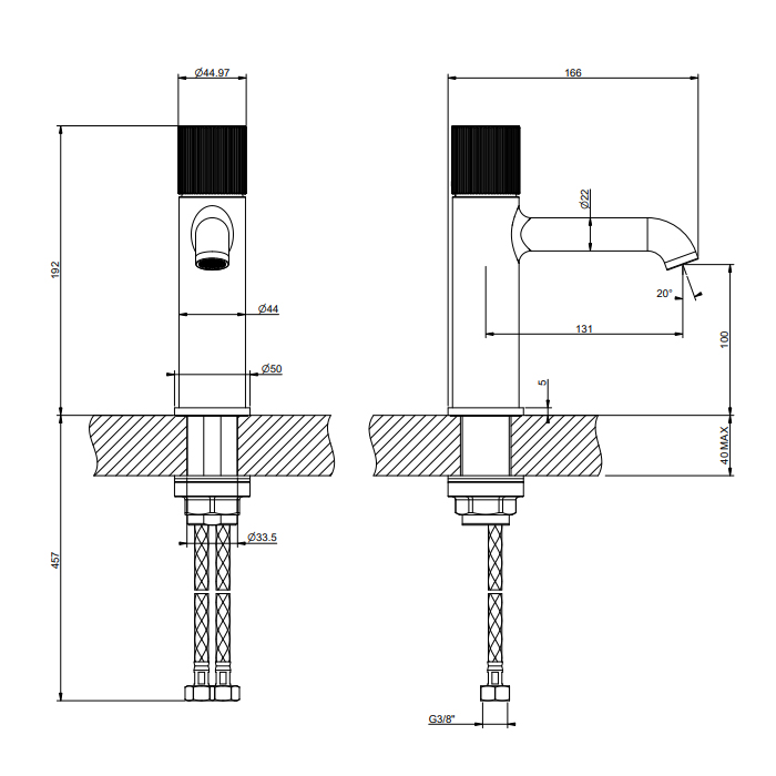 GESSI HABITO RIGATO смеситель для раковины на 1 отверстие, однорычажный, без донного клапана, цвет Finox brushed nickel - Gidratop.ru изображение
