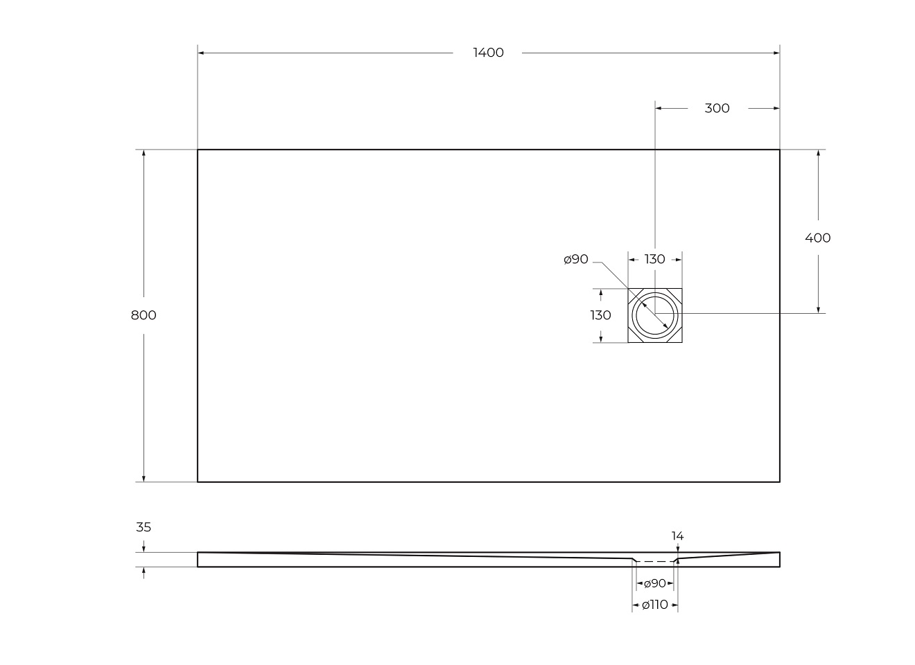 Душевой поддон из искусственного мрамора в комплекте с сифоном BelBagno UNO TRAY-MR-UNO-AH-140/80-35-W-BO - Gidratop.ru изображение