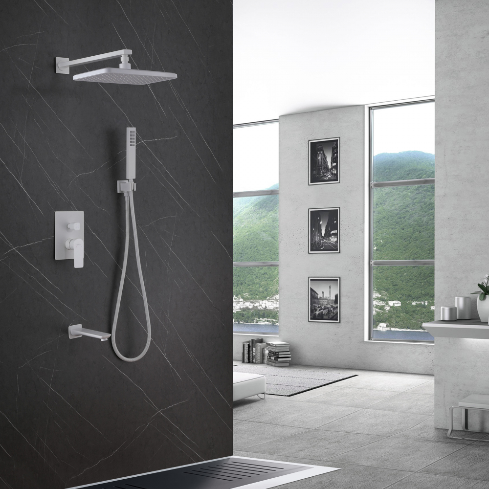 Душевая система ABBER Weiss Insel AF8017FW скрытого монтажа с изливом, белый матовый - Gidratop.ru изображение