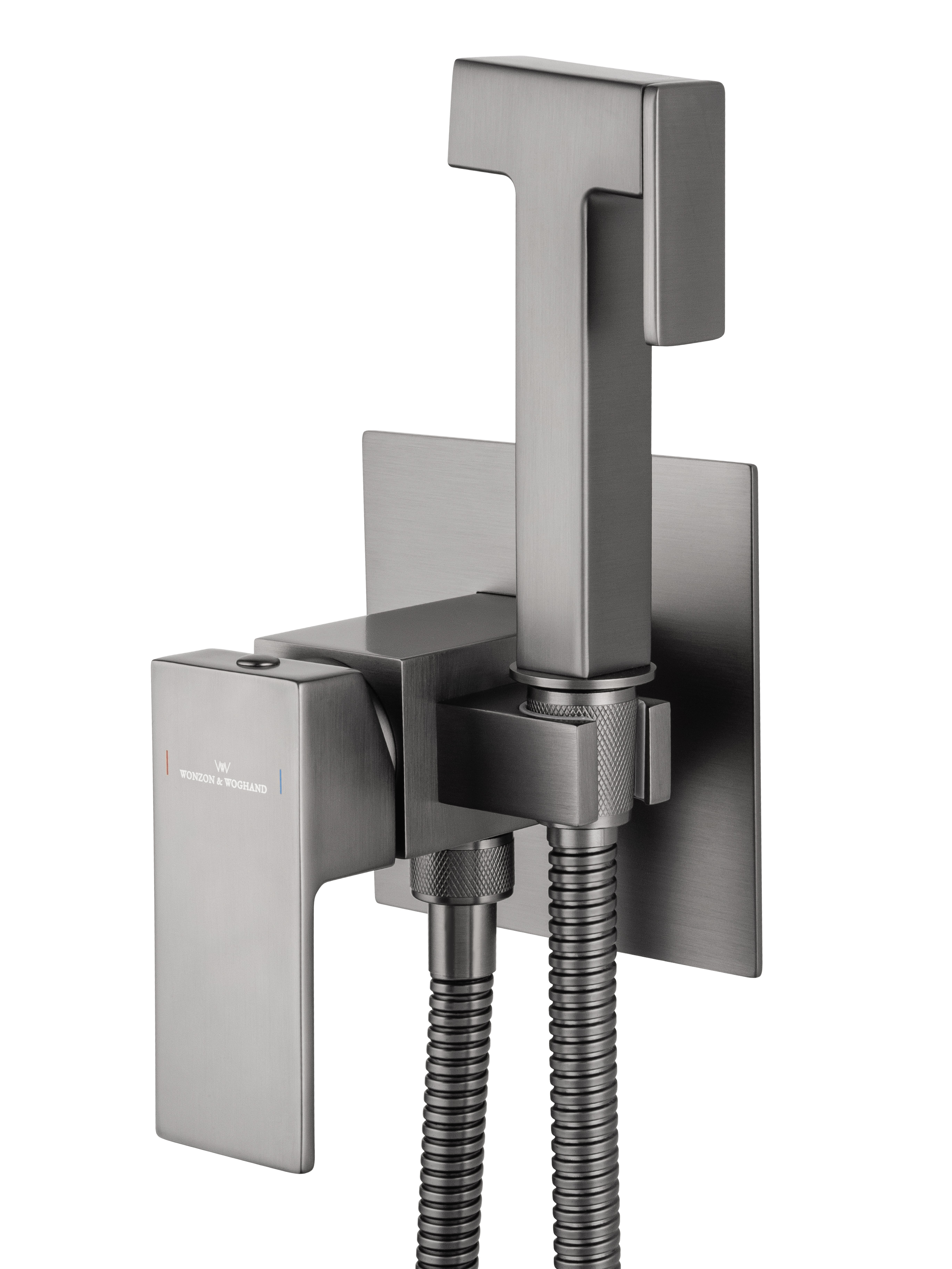 Смеситель с гигиеническим душем встраиваемый WONZON & WOGHAND CUBE, Темный графит (WW-88829016-BGM) - Gidratop.ru изображение