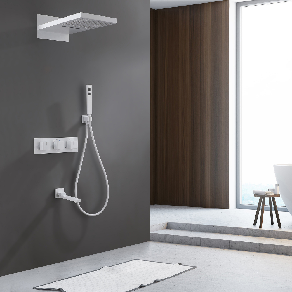 Душевая система ABBER Daheim AF8253W скрытого монтажа с изливом, термостат, белый матовый - Gidratop.ru изображение