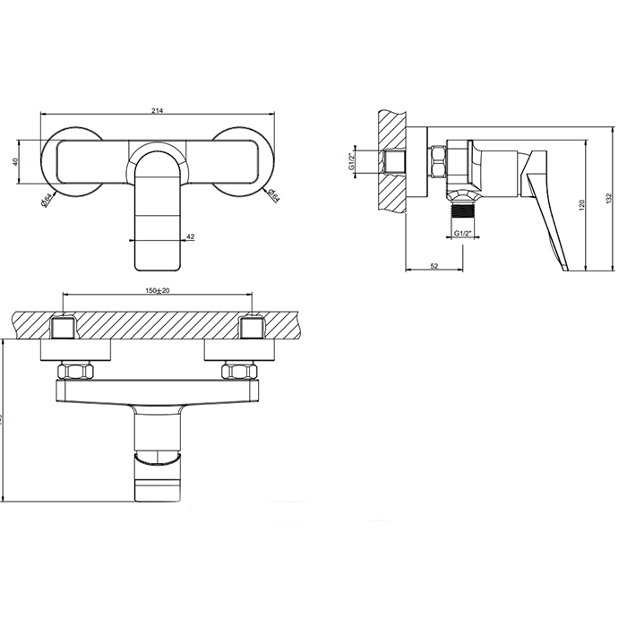 GESSI Rilievo смеситель для душа, настенный на 2 отв., цвет: nero XL - Gidratop.ru изображение