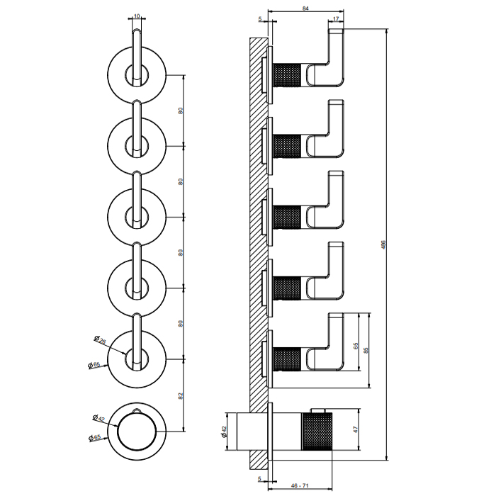 GESSI INCISO внешняя часть для настенного смесителя для ванны на 5 выходов , цвет: Black Metal Brushed PVD - Gidratop.ru изображение