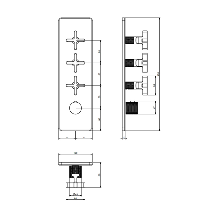 GESSI INCISO встраиваемый термостатический смеситель на 3 источника, резьба 3/4 (внешние части), цвет: nero XL - Gidratop.ru изображение