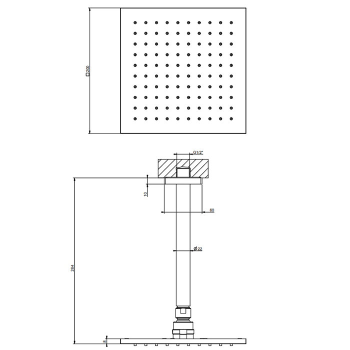 Gessi Emporio shower верхний душ потолочный, поворотная с шарниром, с защитой от известкового налёта, цвет: Black XL - Gidratop.ru изображение