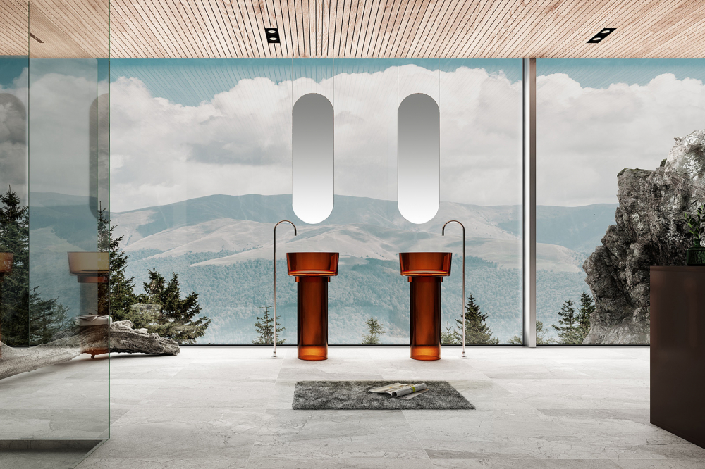 Раковина отдельностоящая прозрачная ABBER Kristall AT2702Opal-H коричневая - Gidratop.ru изображение