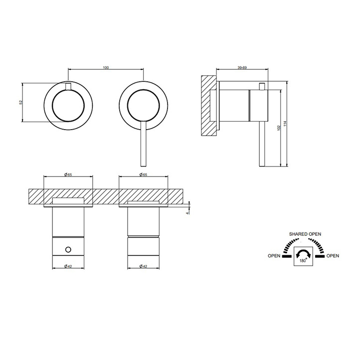GESSI 316 смеситель встраиваемый, однорычажный, с переключателем на 2 положения, внешняя часть, цвет Steel Brushed - Gidratop.ru изображение