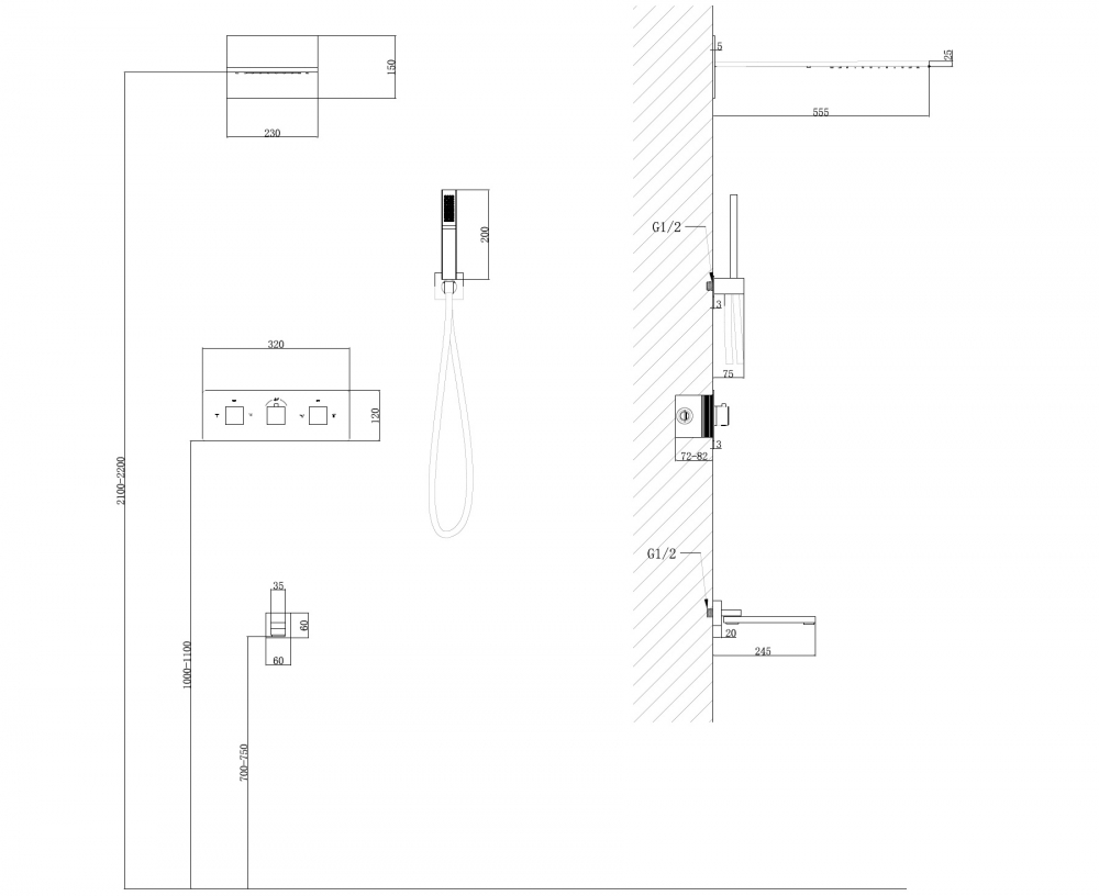 Душевая система ABBER Daheim AF8253NG скрытого монтажа с изливом, термостат, никель - Gidratop.ru изображение