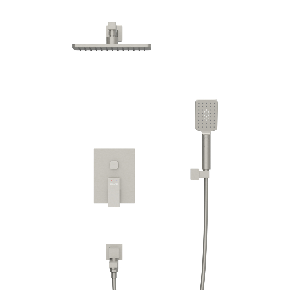 SLIDER-VDSET-IN Душевой комплект встраиваемый с изливом (смеситель встраиваемый, верхний душ, ручной душ со шлангом, излив, штуцер с держателем), сатин - Gidratop.ru изображение