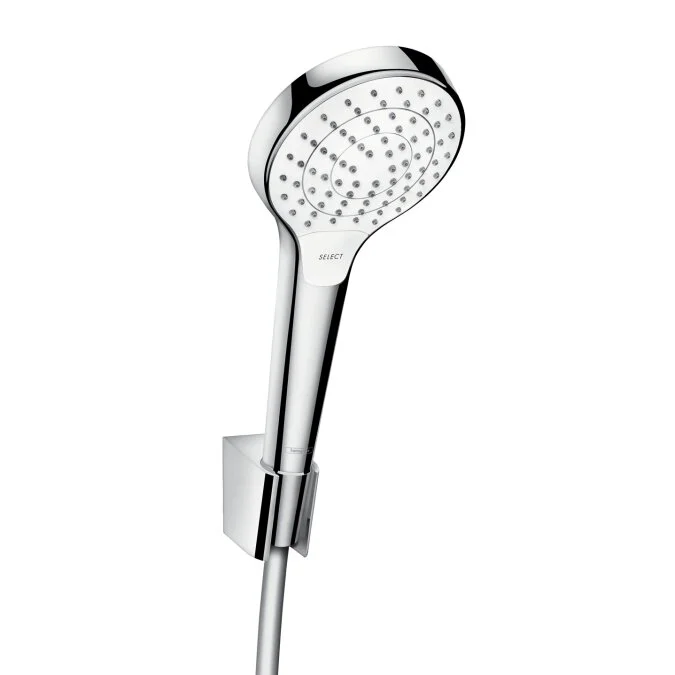 Душевой гарнитур Hansgrohe Croma Select S Vario 26562400, штанга 65 см, корпус хром, лицевая часть белая, 3 режима струи - Gidratop.ru изображение