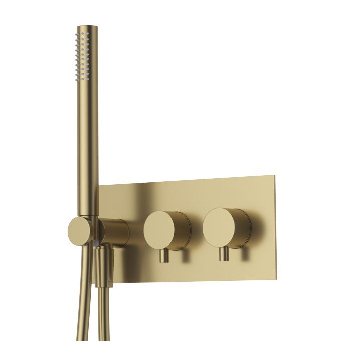 LEAF-DSIS-T-50-SR Душевая система с термостатическим смесителем и дивиатором для верхнего и ручного душа, верхний душ потолочный 500х500 мм, исполнение Sunrise - Gidratop.ru изображение