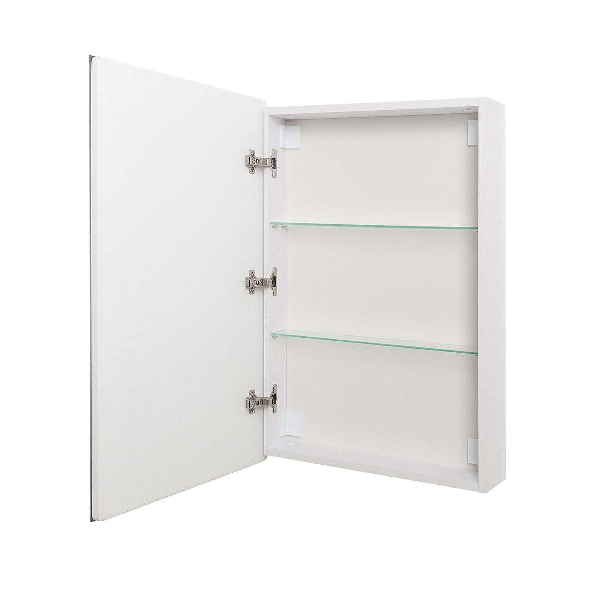 Зеркальный шкаф с одной распашной дверью, с двумя стеклянными полками, со встроенной подсветкой и сенсорным выключателем SPC-GRT-500/800-1A-LED-TCH, 12W, 220-240V, 500x800x150 - Gidratop.ru изображение