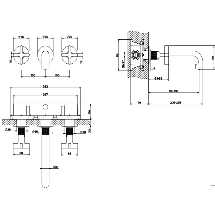 GESSI INCISO встраиваемый смеситель для раковины на 3 отверстия с изливом 210-190мм (внешние части), цвет: золото - Gidratop.ru изображение