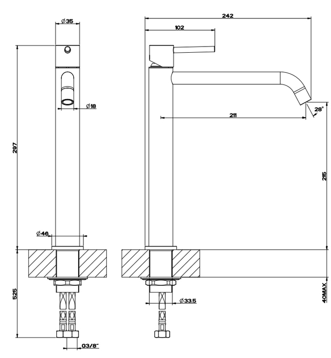 Gessi Emporio Via tortona смеситель для раковины высокий с длинным изливом, без донного клапана, цвет: Finox Brushed Nickel - Gidratop.ru изображение