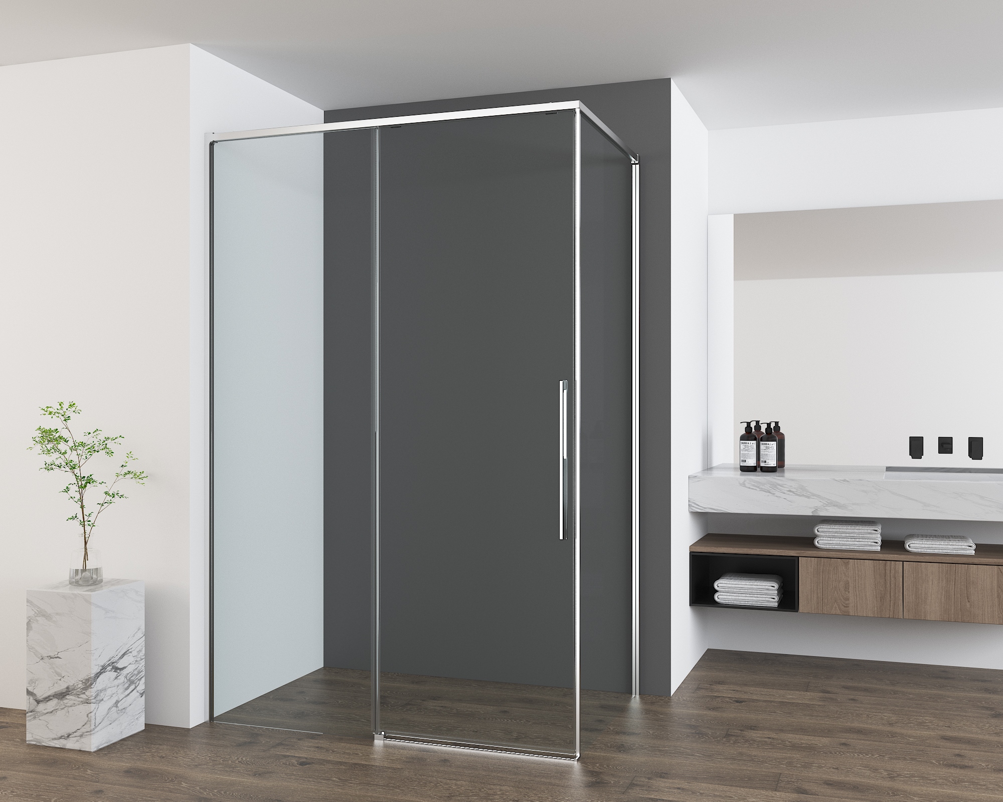 Душевой уголок Ultima VSR-7UL1014CL, 1400*1000, хром, стекло прозрачное - Gidratop.ru изображение