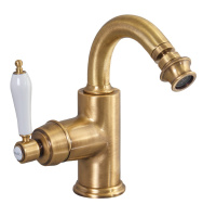 APHRODITE-BS2-02-Bi Смеситель для биде с донным клапаном, исполнение бронза, ручки белые