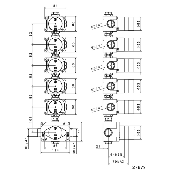 Newform Встраиваемая часть термостатического смесителя 3/4" на 5 источников - Gidratop.ru изображение